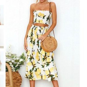 Two Piece Lemon Print Skirt Set